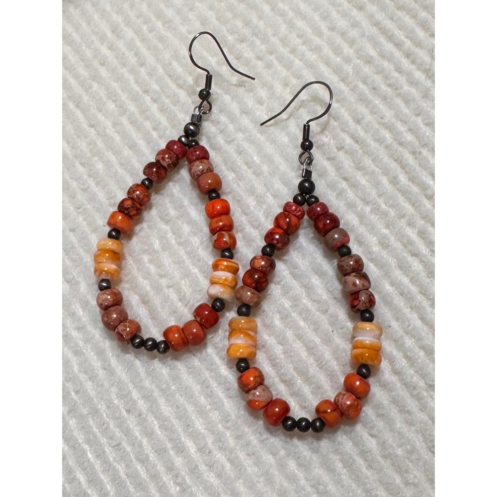 Handmade Red/Or Spiny oyster Bead Teardrop Hoop Dangle Earrings Boho western